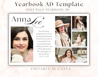 Half Page High School Senior Yearbook Ad, Senior Graduation Tribute Half Page Template, 1/2 Page Editable Ad Grad Announcement, Photo Card