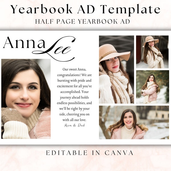 Half Page High School Senior Yearbook Ad, Senior Graduation Tribute Half Page Template, 1/2 Page Editable Ad Grad Announcement, Photo Card