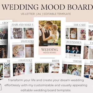 Plantilla de tablero de visión de boda, plantilla de planificación de bodas, tablero de estado de ánimo de boda PERSONALIZABLE, plantilla de boda, tablero de visión de boda digital