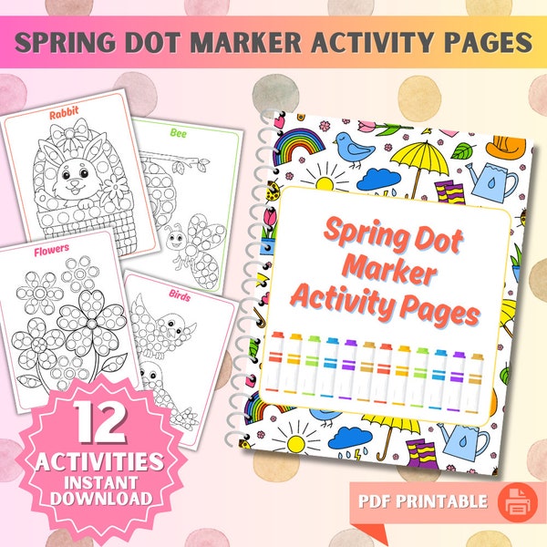 Spring Dot Marker Printable, Do A Dot Marker Coloring Pages, Preschool & Daycare Activity, Spring Do a Dot Worksheets, Fine Motor Activity