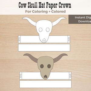 Cow Skull Paper Hat Crown Craft, Cow Coloring Craft, Paper Crown Template, Wild West Costume, Animal Paper Crown, Cow Craft, Cow Party Favor