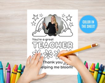 Página para colorear editable de agradecimiento al maestro, regalo de agradecimiento imprimible (PDF)