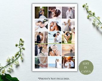 Wedding Photo Collage Template, Anniversary Gift (Canva Editable, Printable)