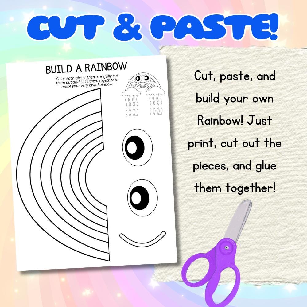 Rainbow Cut & Paste Craft Printable, Glue Activity for Preschool and ...