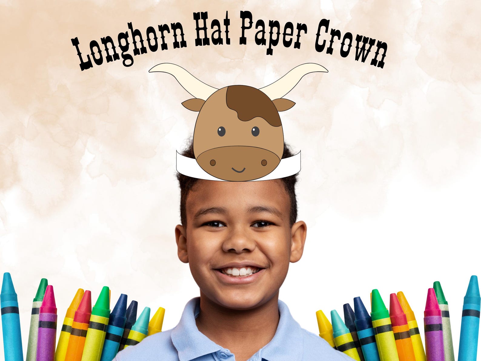 Longhorn Hat Paper Crown Craft, Cow Paper Crown Template, Wild West ...