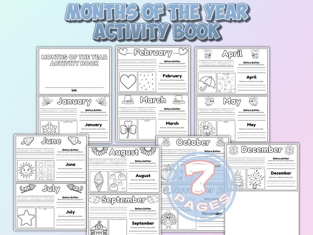 Months of the Year Activity Book for Kids, Tracing and Coloring ...