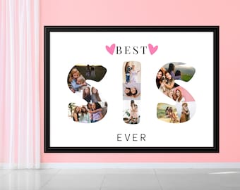 Sister Photo Collage, Best Sis Birthday Gift, Personalized Sister Gift, Sister Photo Print, Gifts for Her, DIY Canva Template Print At Home