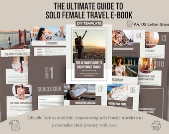 Solo Female Travel Customizable Ebook, Budgeting Travel Planning, Canva DIY template, Lead Magnet Travel Agency Female Travel Guide Prompts