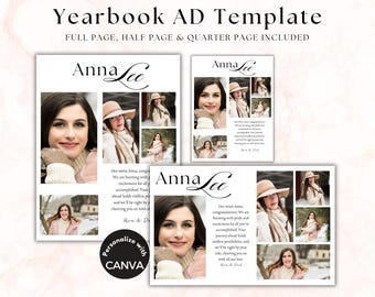 Editable Yearbook Ad Template, Senior Graduation Tribute Full Page Half Page Quarter Page Senior Yearbook Ads, Grad Announcement, Photo Card