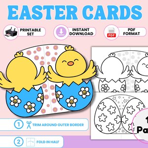 Cartes de Pâques à imprimer pour enfants, Cartes à colorier, Cartes à colorier, Travaux manuels de lapin de Pâques, Cartes de Joyeuses Pâques, Activités en classe, Poussin de Pâques
