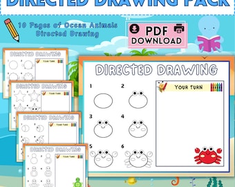 Ocean Animal Directed Kids Drawings, Art Activities Elementary Students, Ocean Directed Drawing, Animal Directed Drawing, Summer Activities