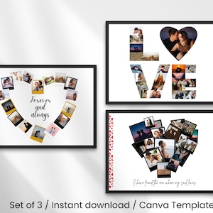 Heart Photo Collage Template Bundle, Customizable Heart Collage Gift, Valentines Day Gift, Birthday gift Anniversary Gift Photo Love Collage