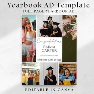 High School Senior Yearbook Ad Template, Editable FULL Page Yearbook Ad, Graduation Photo Collage High School Yearbook Grad Tribute Ad Canva