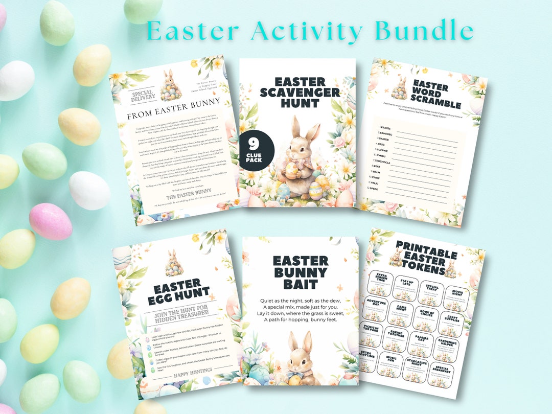 Printable Easter Activity Bundle, Egg Hunt Signs, Bunny Letter & Tokens ...