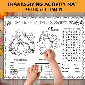 Printable Thanksgiving Activity Mat, Thanksgiving Coloring Page Craft, Thanksgiving Activity, Thanksgiving Coloring Mat, Kids Activity Sheet