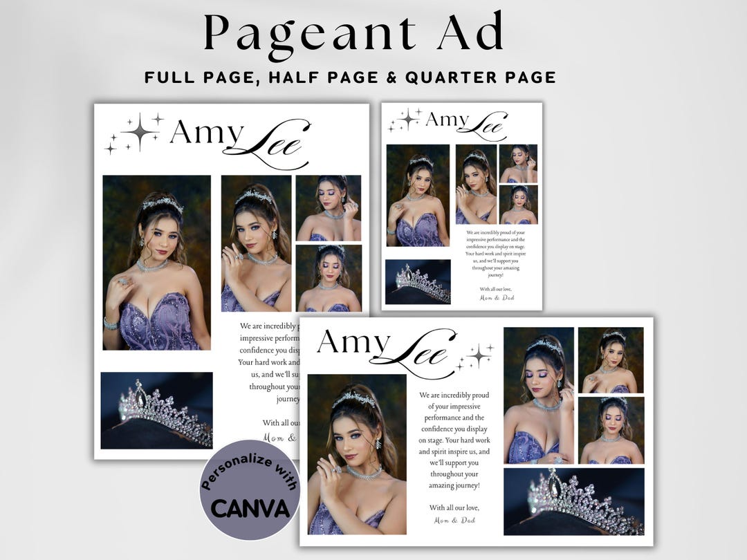 Pageant Ad Template, Editable Pageant Tribute Ad, Full Page Half Page ...