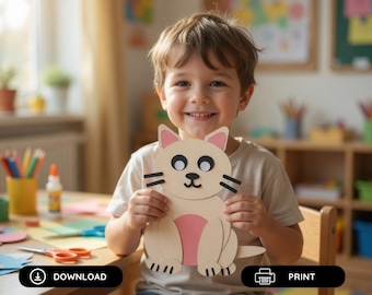 Build a Cat Cut & Paste Kid Craft, Cat Craft Printable Template, Pet Animal Craft DIY, Cat Coloring, Toddler Craft, Paper Animal Activities