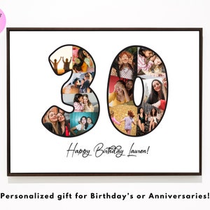 Collage de fotos personalizado del 30 cumpleaños, regalo de cumpleaños número 30 imprimible, decoración del cumpleaños número 30, plantilla de collage de fotos número 30 del aniversario de cumpleaños