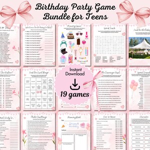 Teen & Tween Birthday Party Games, Printable Birthday Games for Girls, Sweet 16 Games, Teenager Slumber Party, Sleepover Birthday Teen Games