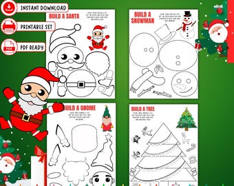 Christmas Kids Craft Bundle with Build-A-Santa, Snowman, Xmas Tree & Gnome Printables