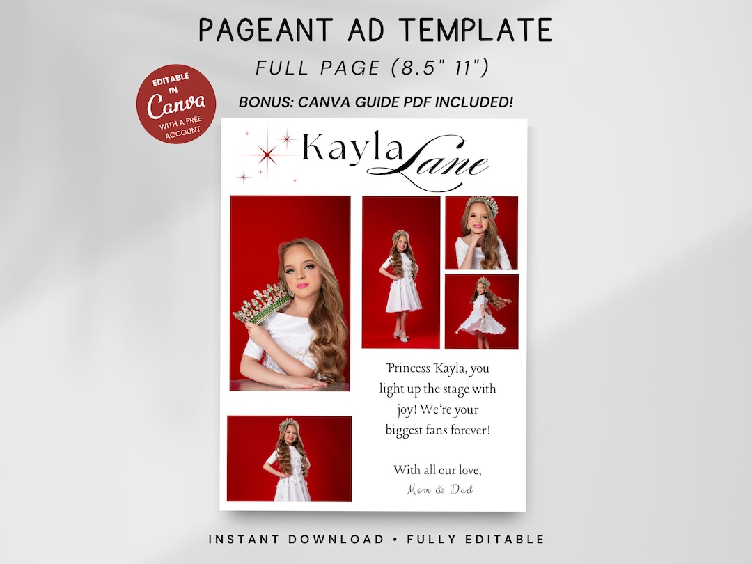 Full Page Pageant Ad Template, Editable Miss Pageant Tribute Canva ...
