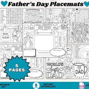 Father's Day Activity Placemats, Best Dad Placemats, Kids Activity Sheet, Printable Kids Dad Craft Fathers Day Game Dad Coloring Page Crafts
