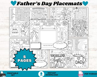 Vatertagsaktivitäts-Tischsets, beste Dad-Tischsets, Kinderaktivitätsblatt, druckbare Kinder Dad Craft Vatertagsspiel Dad Malseite Basteln