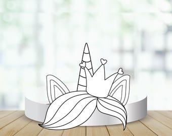Couronnes de licorne en papier, travaux manuels à colorier, fête d'anniversaire (PDF)