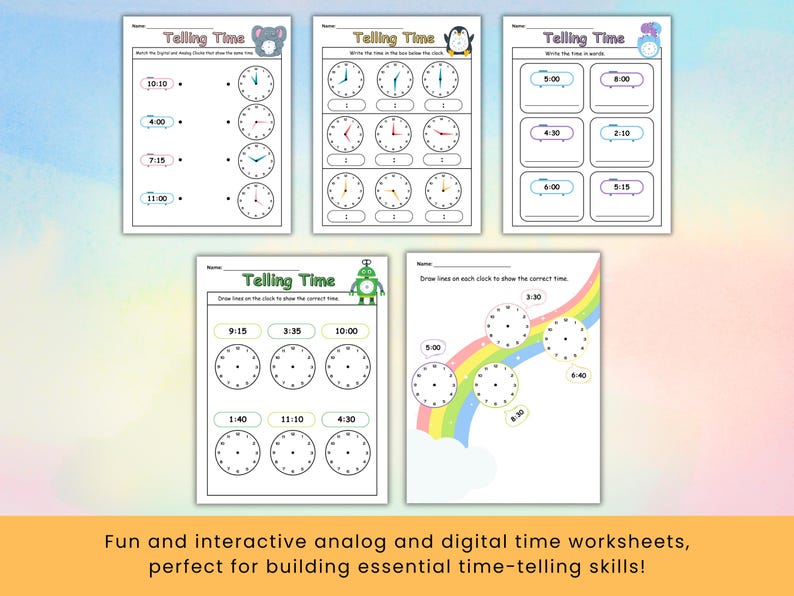 Telling Time Worksheets, Telling Time Practice Sheets, Reading Time ...