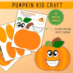 Build a Halloween Pumpkin Craft, October Craft, DIY Cut & Paste Craft, Autumn Classroom Activity, Halloween Kids Craft Thanksgiving Activity