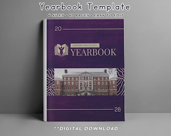 High School Jahrbuch Vorlage, bearbeitbare Abschlussklasse von 2026 Jahrbuch-Layout für Canva
