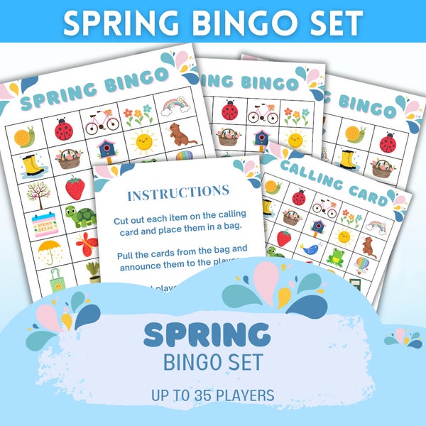 Bingo de printemps à imprimer, 35 cartes de bingo de printemps, Activité de printemps pour les enfants, Jeu de fête de printemps pour enfants, Activité de printemps dans la classe, Activité de Pâques
