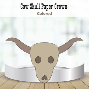 Cow Skull Paper Hat Crown Craft, Cow Paper Craft, Paper Crown Template, Wild West Costume, Animal Paper Crown DIY Cow Craft, Cow Party Favor