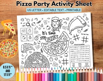 Jogo americano para festa de aniversário com pizza PERSONALIZADO, jogo americano para colorir, artesanato para crianças, jogo de festa DIY para crianças para impressão, personalizável, download do Canva