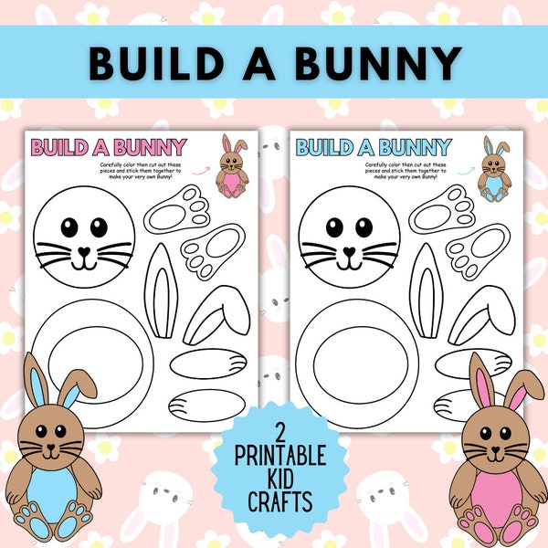 Build a Bunny Cut and Glue Craft, Spring Cut & Glue Activity, Printable Cut and Glue Preschool Activities, Birthday Activity Bunny Printable