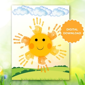 Sun Handprint Art Craft, Memory Baby Art Keepsakes, Preschool Daycare Kids Toddler Craft Activities, Sun Craft Printable Sun Handprint Craft