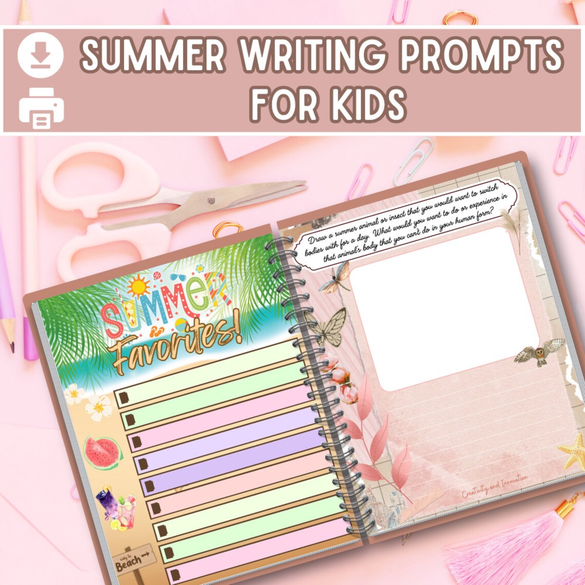 Summer Journal Writing Prompts, Summer Time Kids Journal Writing ...