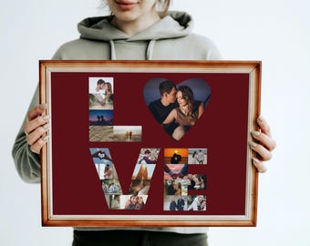 Heart Photo Collage Canva Template, Valentine's Anniversary Gift (Digital Download)