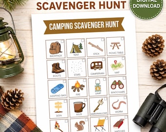 Camping Scavenger Hunt, Kids Outdoor Treasure Game (PDF)