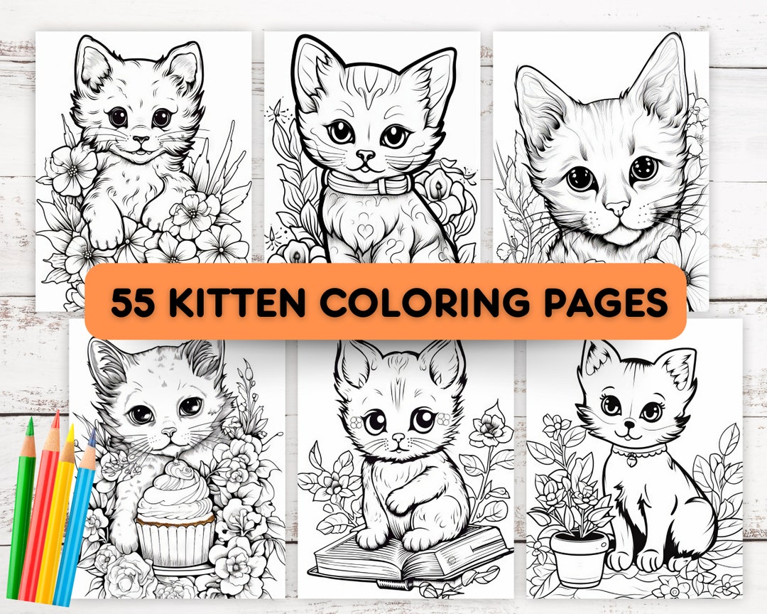 Kitten Coloring Page Bundle, Printable Kitten Coloring Book, Cute ...