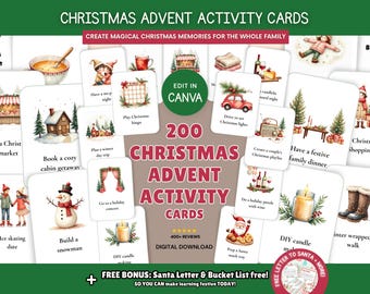 Christmas Advent Activity Cards Printable, 200 Christmas Activities for Kids & Families, Holiday Countdown Cards