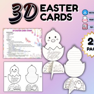 Cartes à colorier 3D de Pâques pour enfants, Porte-cartes de Pâques, Artisanat de lapin de Pâques, Cartes Joyeuses Pâques, Activités de Pâques en classe, Artisanat de Pâques à imprimer