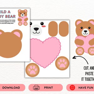 Printable Teddy Bear Valentine Craft for Kids, Cut and Paste Preschool ...