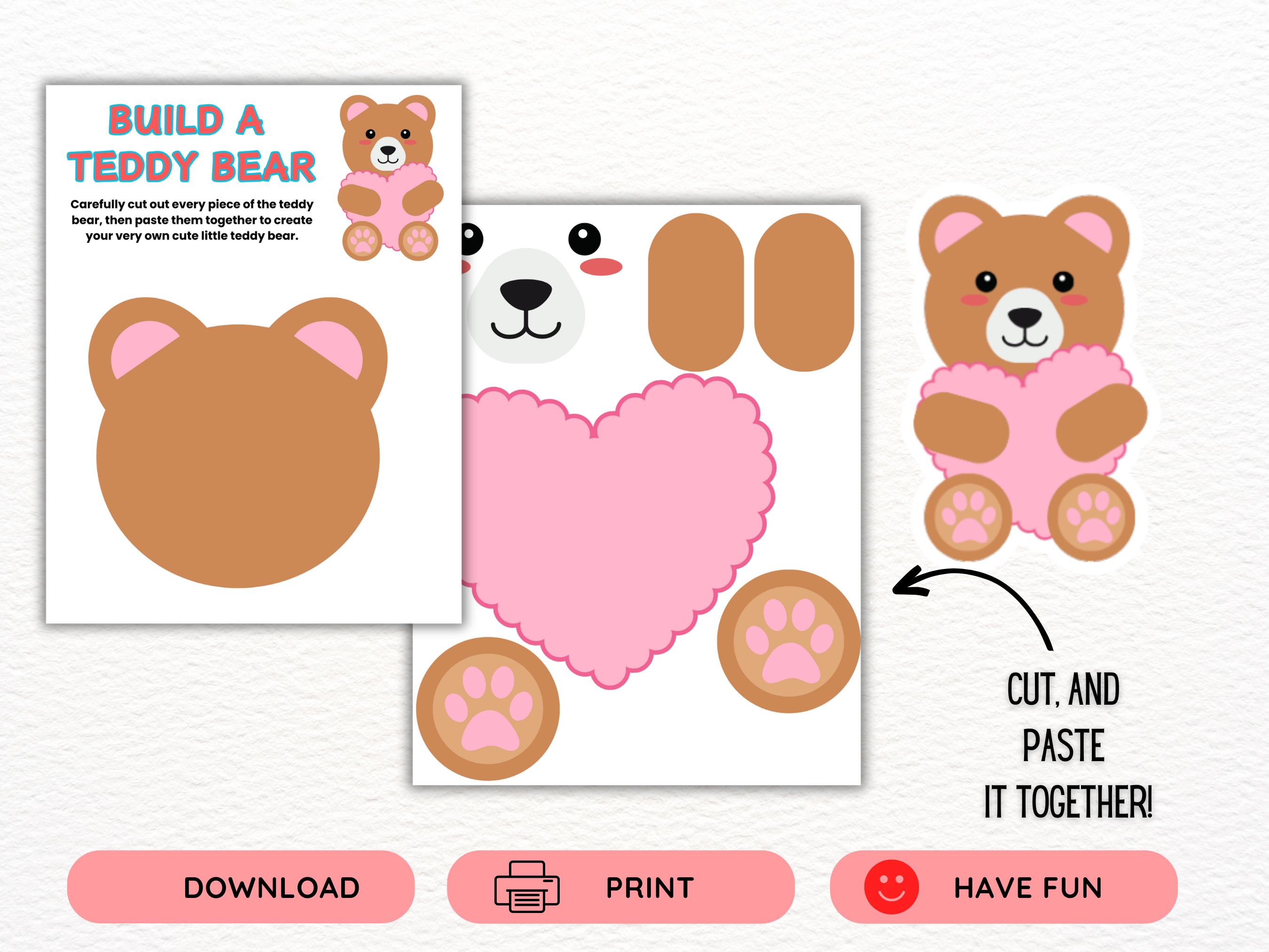 Printable Teddy Bear Valentine Craft for Kids, Cut and Paste Preschool ...