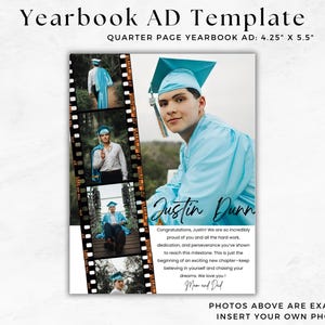 Quarter Page High School Yearbook Ad, Editable Yearbook Ad Layout, Senior Graduation Tribute Editable Ad Grad Announcement Photo Collage DIY