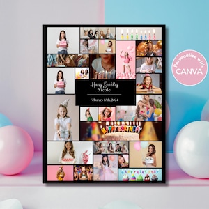 Birthday Photo Collage Template, Photo Gift Collage Printable Birthday Gift Collage Editable Canva Collage Poster Custom Photo Frame Collage