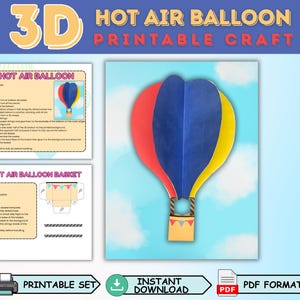 Pyssel med 3D-luftballong, Bygg en luftballong att skriva ut, Klipp och klistra-aktivitet, Förskolepyssel Klassrumsaktivitet Gör-det-själv-papperspyssel