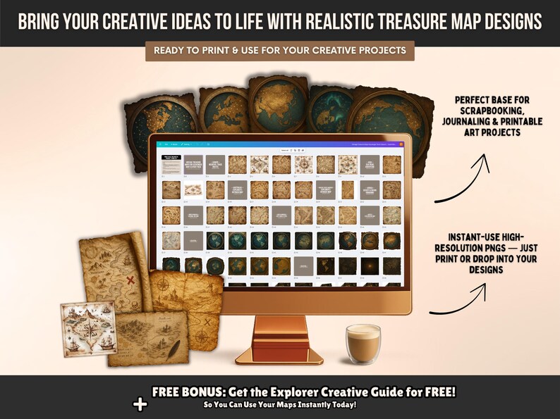 100 Vintage Treasure Map Clipart Printable Pack, Antique Treasure Maps ...