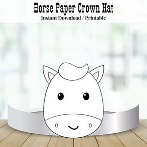 Horse Paper Hat Crown Craft, Horse Coloring Paper Crown Template, Wild West Costume, Animal Paper Crown, Western Craft Birthday Party Favor