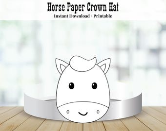 Corona di carta per cappello da cavallo, modello di corona di carta da colorare per cavalli, costume del Far West, corona di carta per animali, bomboniera per feste di compleanno con artigianato western